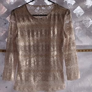 Ivory lace and sequin trimmed blouse